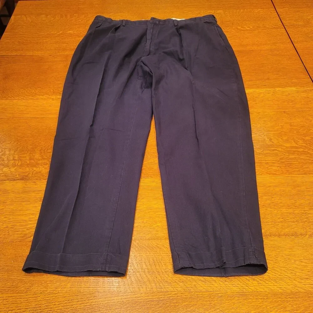 Polo By Ralph Lauren 100% Cotton Navy Blue Chinos 42x32 Pleated Cuffed